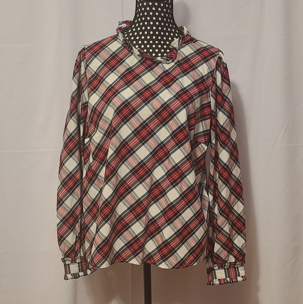 J.Crew Plaid Long Sleeve Ruffle Shirt